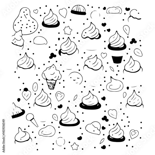 Doodle whimsy: A confectionary fantasy in minimalistic black and white illustration