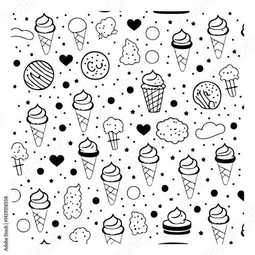 Whimsical ice cream doodles create an engaging confectionery-themed backdrop