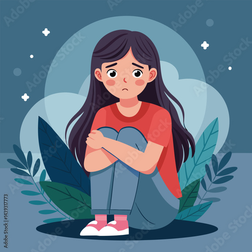 Anxious Girl In Need for a Helping Hand Vector Concept Illustration. Young teenage being vulnerable wanting care and comfort 