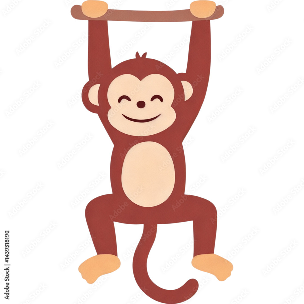Obraz premium Cartoon Swinging Monkey with Tail