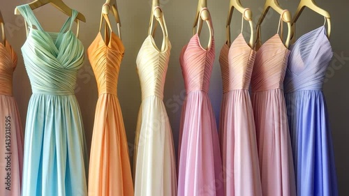 Colorful bridesmaid dresses on hangers
