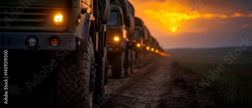 Military Convoy at Sunset