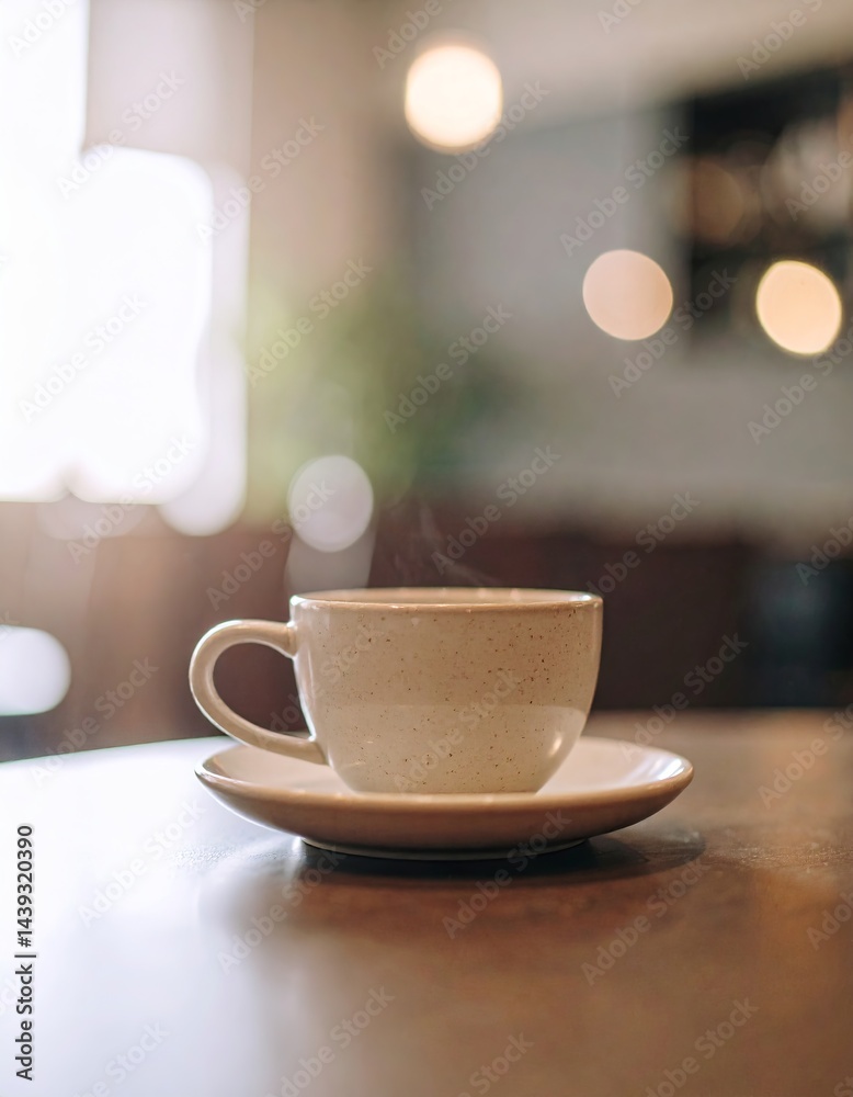 Fototapeta premium Matte ceramic coffee cup on a clean table surface with muted tones, large area of negative space