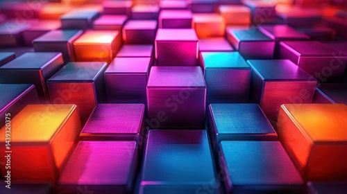 Colorful 3D cubes in shades of purple, orange and blue
