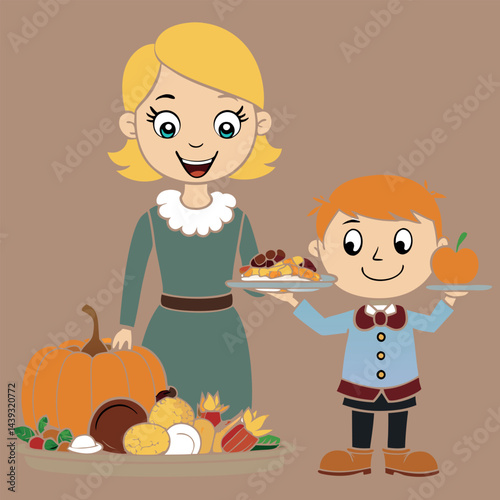 Thanksgiving Joy Shared by Mom and Son