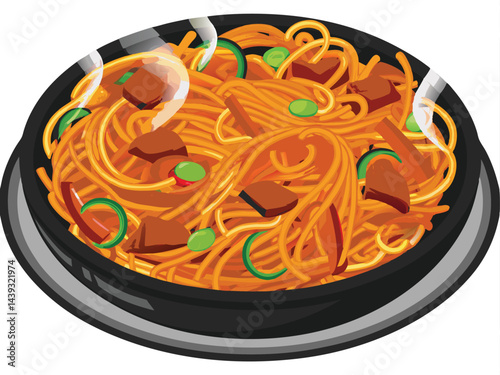 vector fried noodles with meat and vegetables chinese 