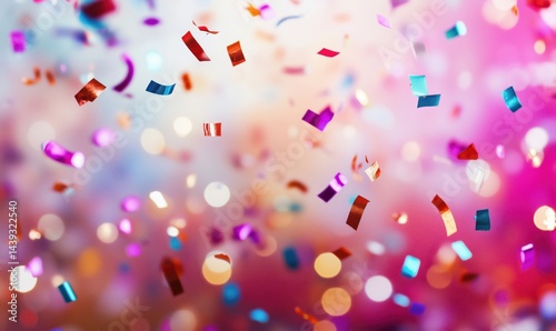 Colorful confetti falling against a blurred festive background with bokeh lights