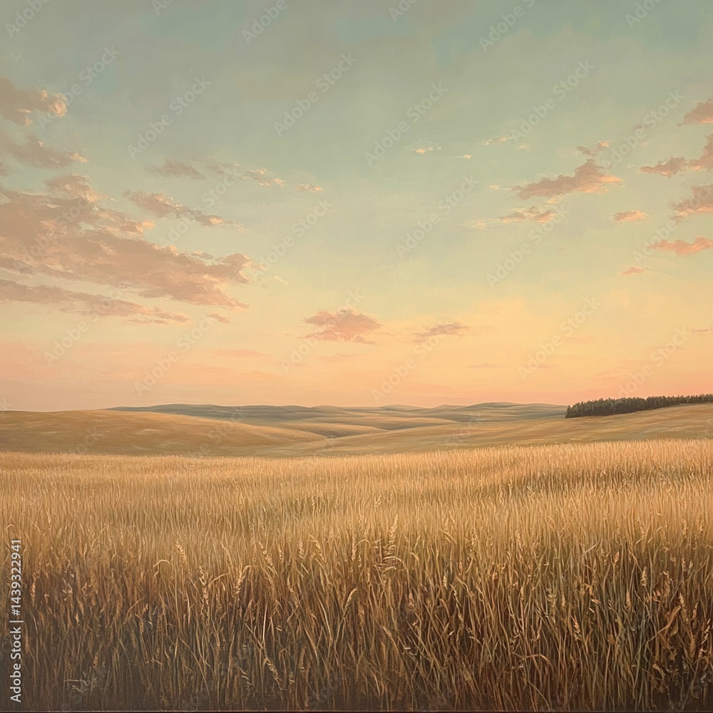 Fototapeta premium Golden wheat field at sunset (1)