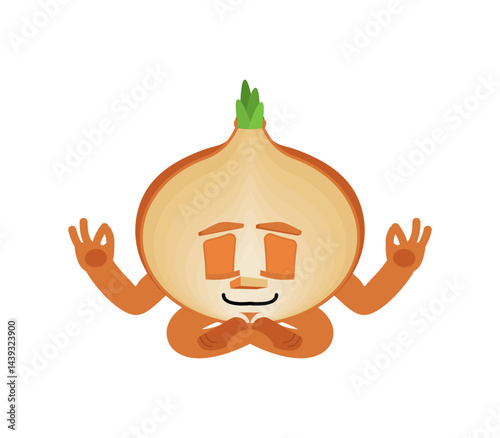 Onion Yoga. Bulb Onion in lotus position relaxation and meditation