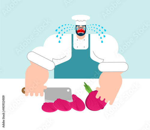 Chef cutting onion. Cooking concept illustration