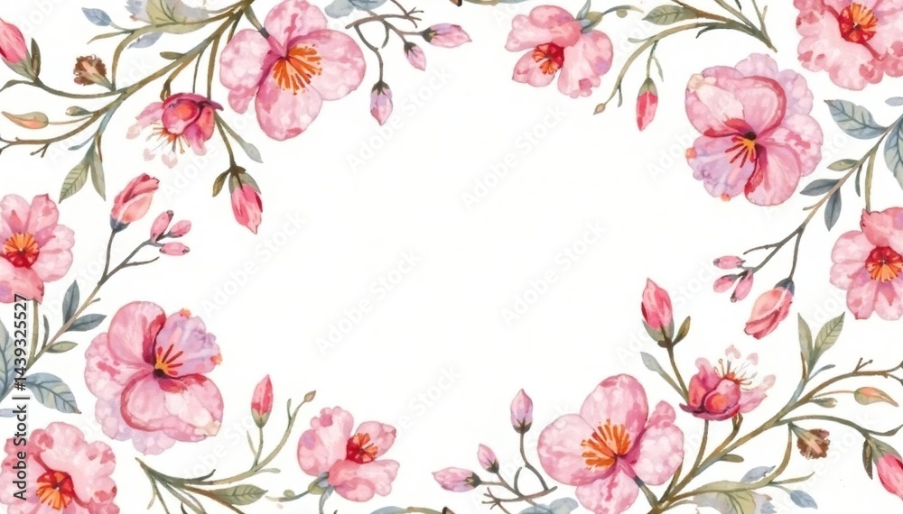 Fototapeta Delicate watercolor floral pattern, perfect for spring invitations , pastel, cherry blossom, romantic