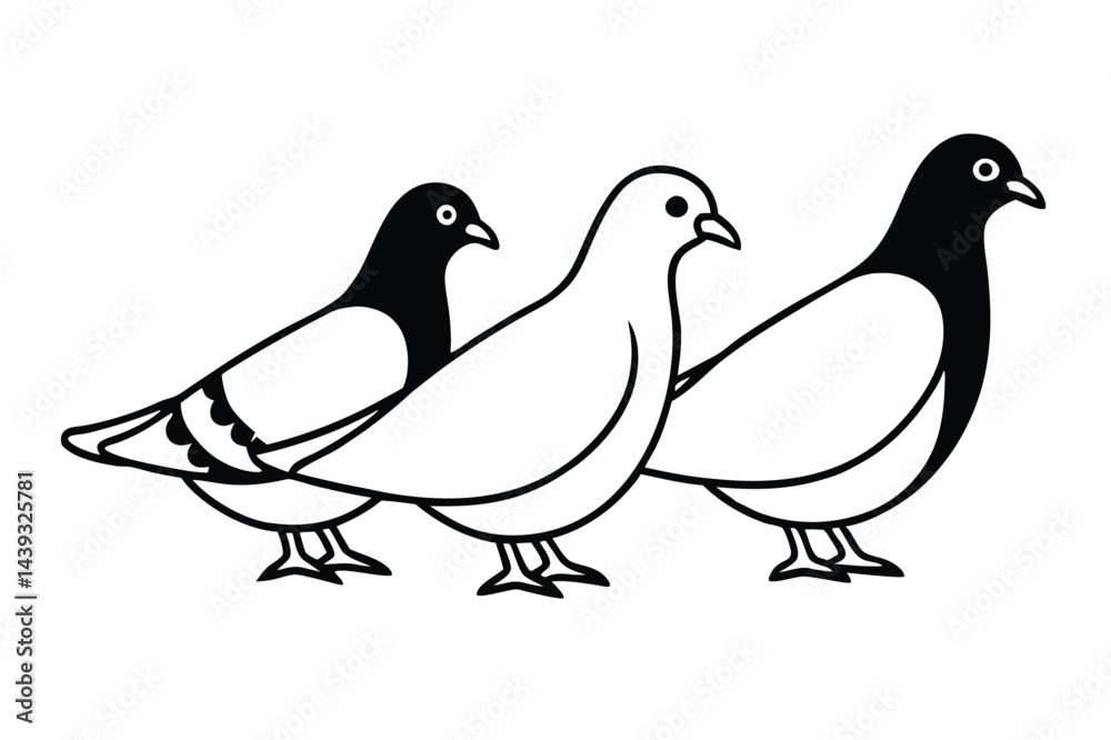 Fototapeta premium vector illustration of three pigeons
