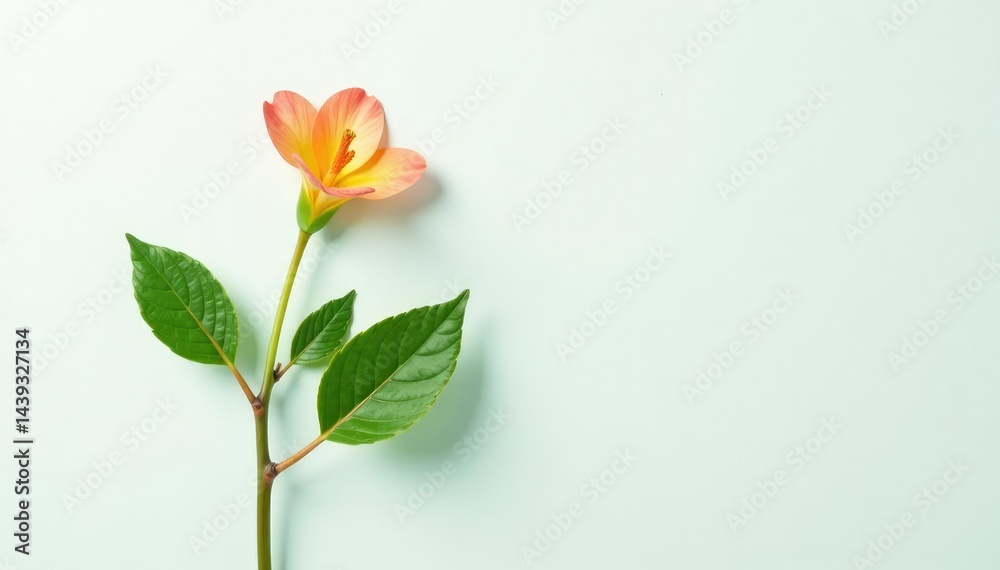 Obraz premium Thin stem of a flowering plant on a plain white surface, foliage, green, plant