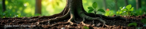 Tree roots spreading out from its base with earthy tone, earthy, trunk, tree roots