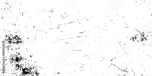 Abstract old stained dusty and scratched grunge texture features bold black ink splatters, drips, and strokes scattered across a clean white background.	