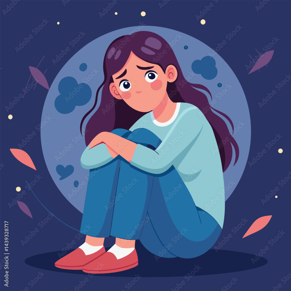 Anxious Girl In Need for a Helping Hand Vector Concept Illustration. Young teenage being vulnerable wanting care and comfort Anxious Girl In Need for a Helping Hand Vector Concept Illustration. Young teenage being vulnerable wanting care and comfort