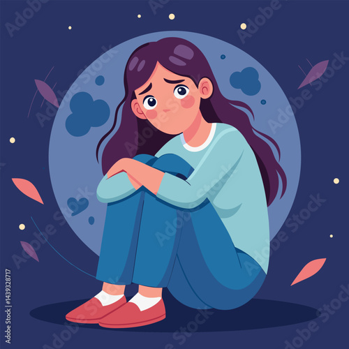 Anxious Girl In Need for a Helping Hand Vector Concept Illustration. Young teenage being vulnerable wanting care and comfort 