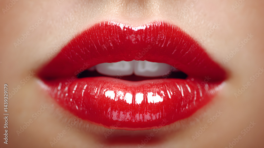 Close-up of Glossy Red Lips Close-up of Glossy Red Lips