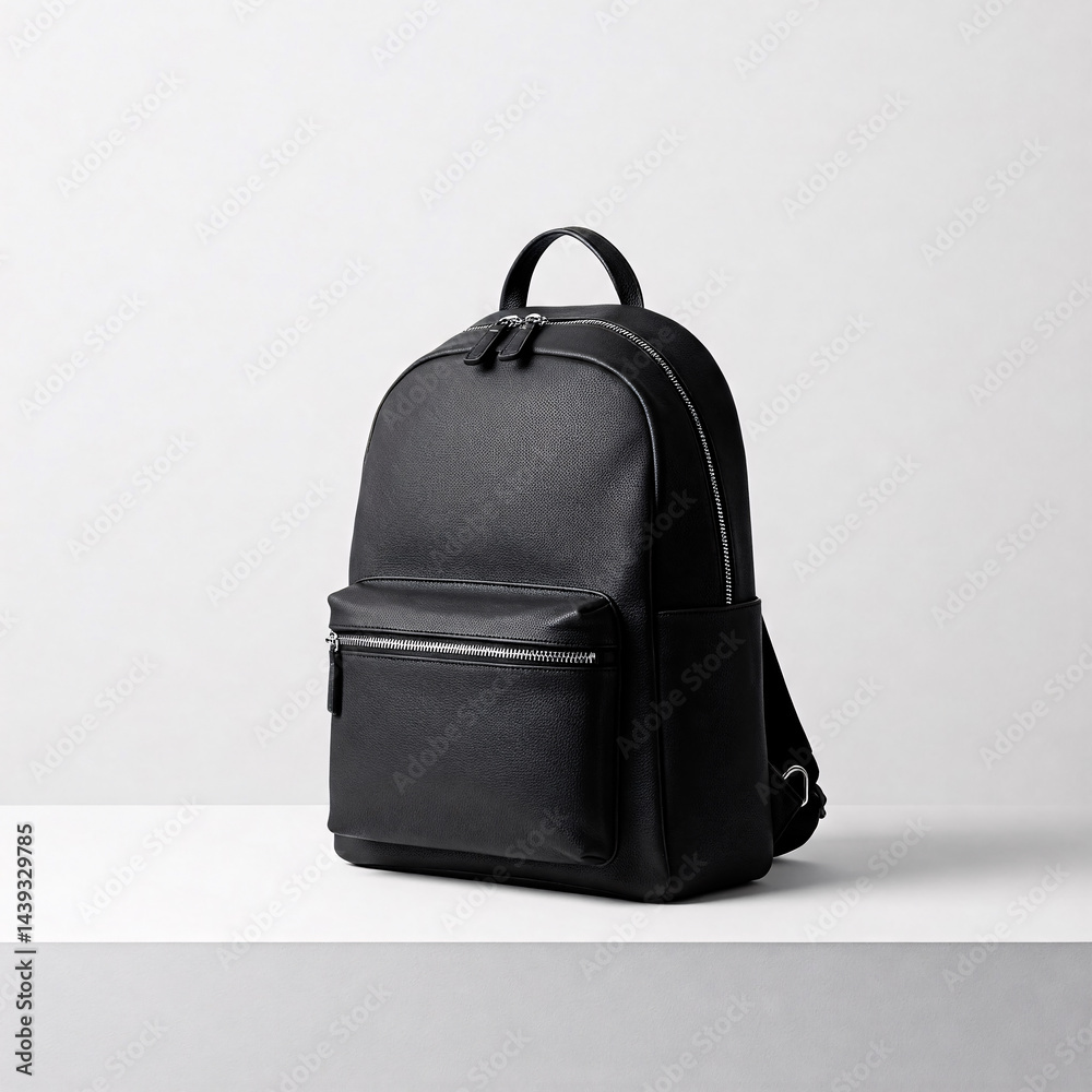 Fototapeta premium Black leather backpack isolated on a white background. 3d rendering.