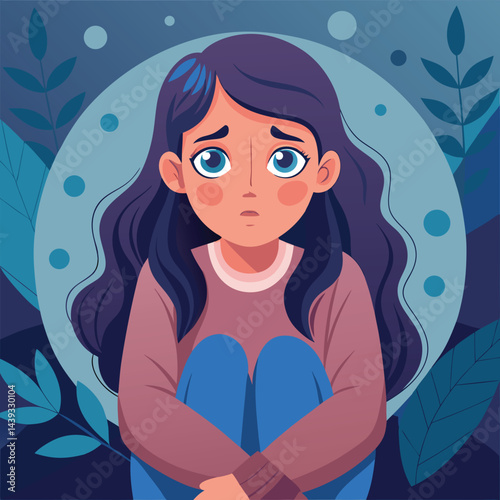 Anxious Girl In Need for a Helping Hand Vector Concept Illustration. Young teenage being vulnerable wanting care and comfort 