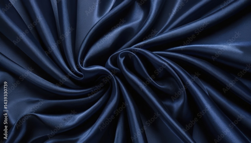 Obraz premium A luxurious dark blue silk fabric drapes elegantly, showcasing its smooth texture and rich color, reflecting light with a subtle sheen.