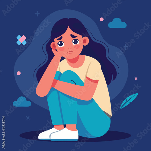 Anxious Girl In Need for a Helping Hand Vector Concept Illustration. Young teenage being vulnerable wanting care and comfort 