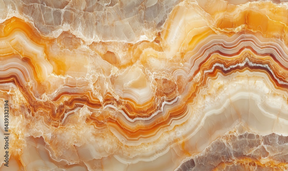 Stunning orange and white agate stone texture with intricate layered patterns