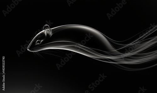 Abstract representation of a sleek black mouse with flowing lines on dark background