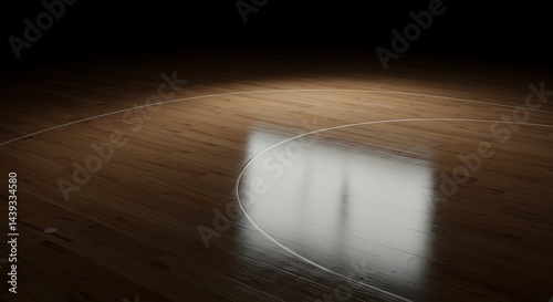 Basketball Court Floor with Lines and Wood Grain Texture