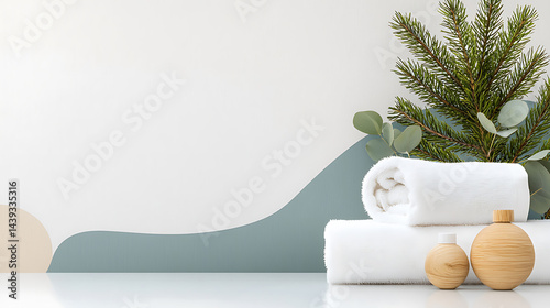Relaxing spa experience with towels and essential oils tranquil setting still life calming atmosphere close-up view