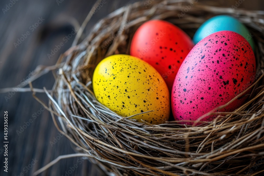 Colorful easter eggs nestled in a warm nest, perfect for spring festivities and seasonal decor inspiration Colorful easter eggs nestled in a warm nest, perfect for spring festivities and seasonal decor inspiration