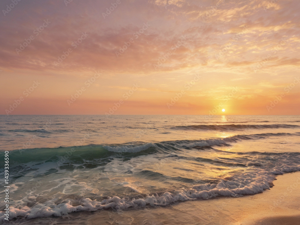 Fototapeta premium Minimalist Summer Sunset Over Ocean Waves 