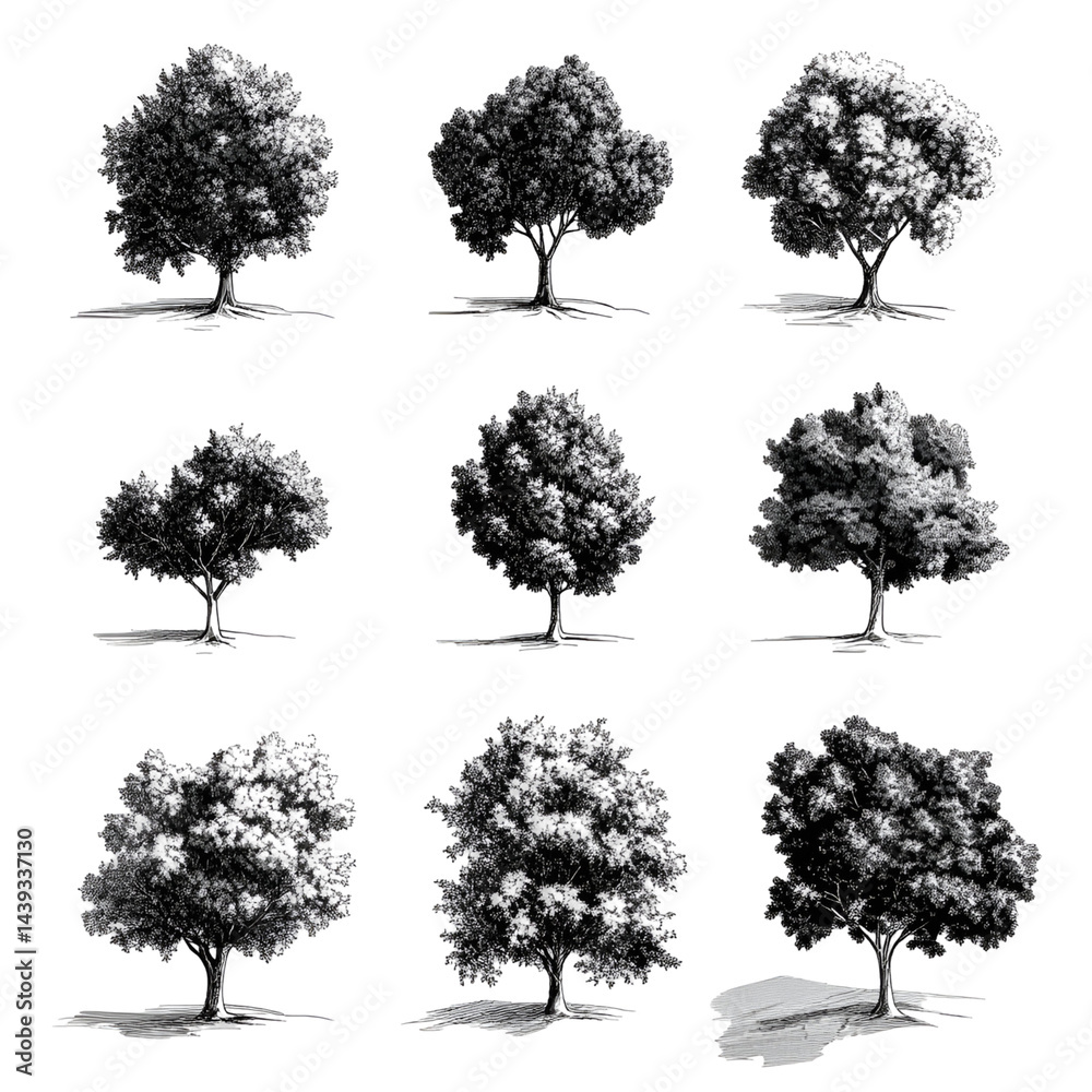 Obraz premium Grayscale tree silhouettes collection