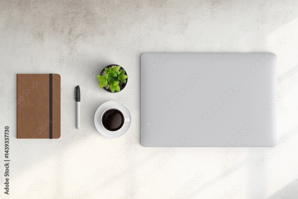 Modern workspace with copy space on white color background. Top view with copy space. Flat lay style. Minimal blank mockup.