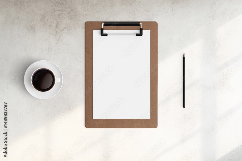 Modern workspace with copy space on white color background. Top view with copy space. Flat lay style. Minimal blank mockup.