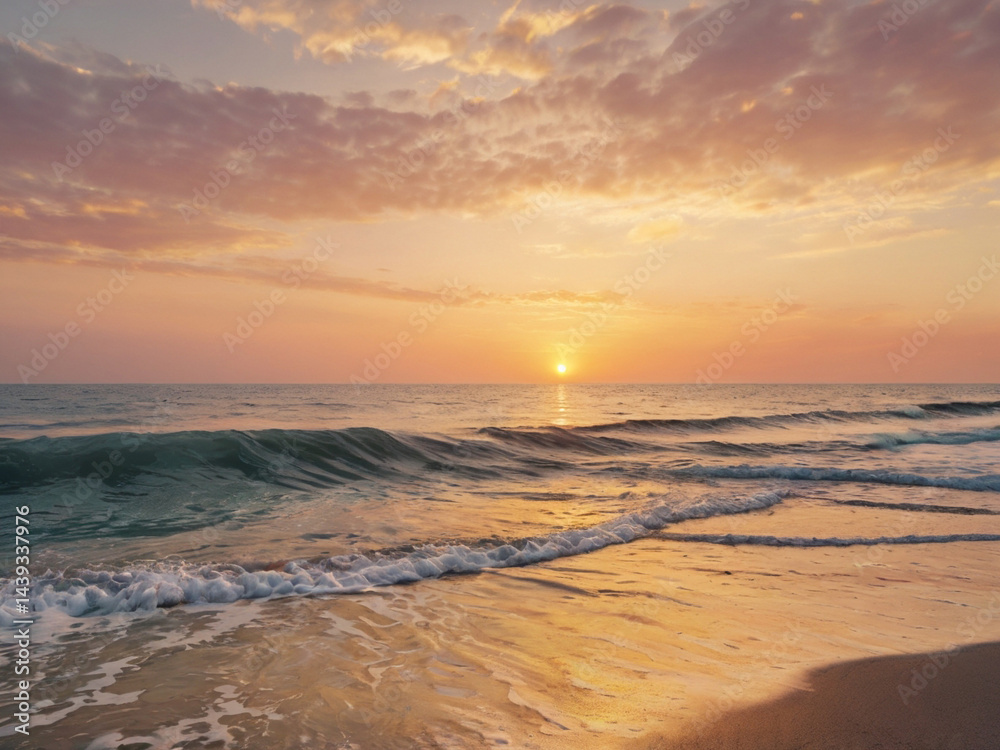 Fototapeta premium Minimalist Summer Sunset Over Ocean Waves 