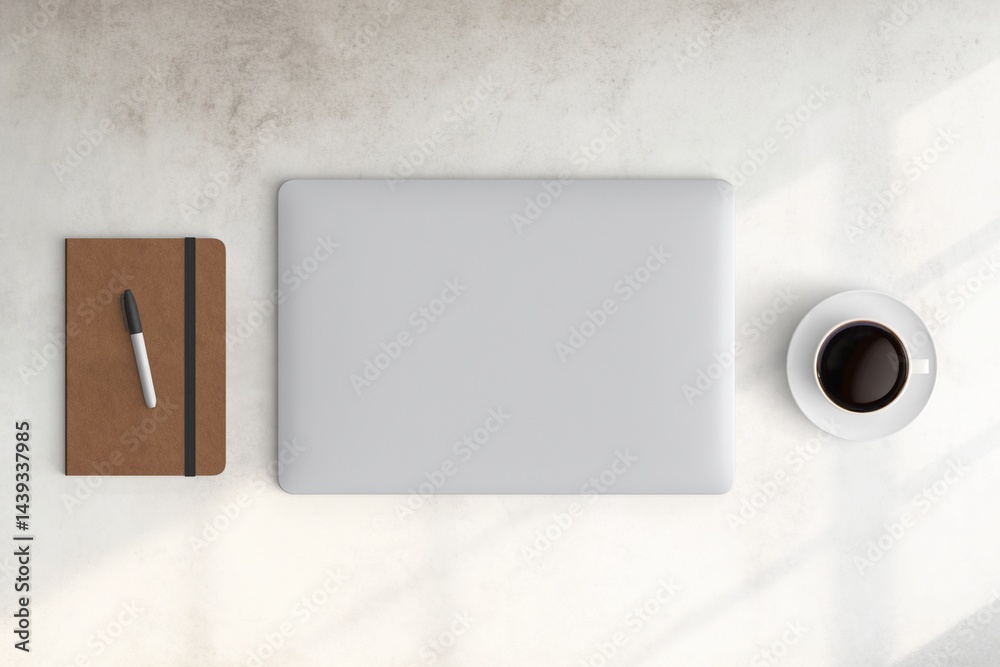 Modern workspace with copy space on white color background. Top view with copy space. Flat lay style. Minimal blank mockup.
