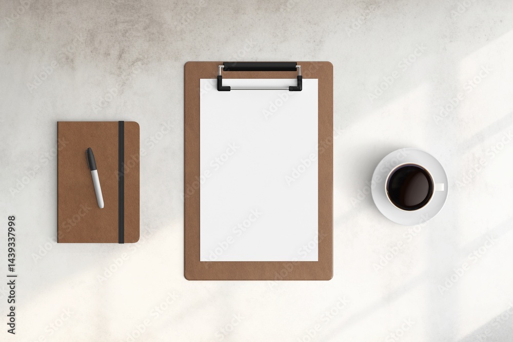 Modern workspace with copy space on white color background. Top view with copy space. Flat lay style. Minimal blank mockup.