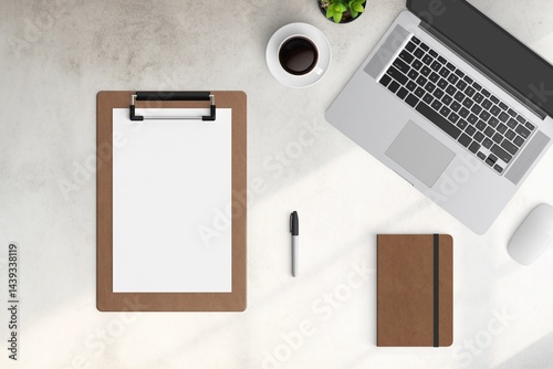 Obraz na płótnie Modern workspace with copy space on white color background. Top view with copy space. Flat lay style. Minimal blank mockup. w salonie