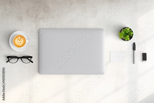 Obraz na płótnie Modern workspace with copy space on white color background. Top view with copy space. Flat lay style. Minimal blank mockup. w salonie