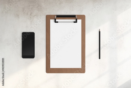 Modern workspace with  copy space on white color background. Top view with copy space. Flat lay style. Minimal blank  mockup.