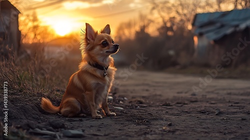 Fototapeta Naklejka Na Ścianę i Meble -  small but brave Chihuahua posing in sunlit street