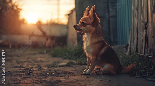 Fototapeta Naklejka Na Ścianę i Meble -  street small but brave Chihuahua posing in sunlit