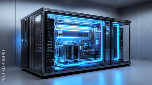 Wallpaper Mural Hyper-realistic 8K rendering of a next-gen hydrogen-powered data center with modular racks, advanced cooling, and sleek high-tech materials. Futuristic, energy-efficient, and ultra-detailed Torontodigital.ca