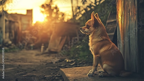 Fototapeta Naklejka Na Ścianę i Meble -  small but brave Chihuahua posing in sunlit street