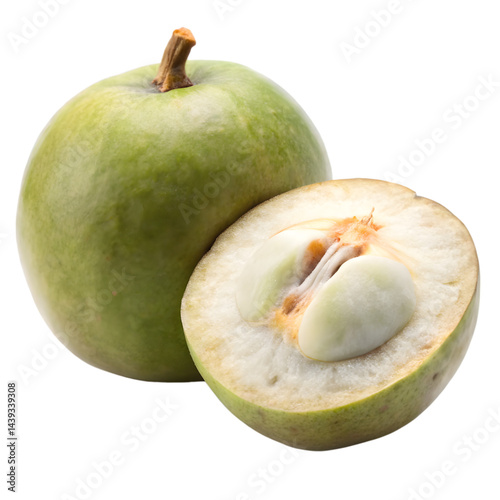 White Sapote fruit isolated on transparent background 