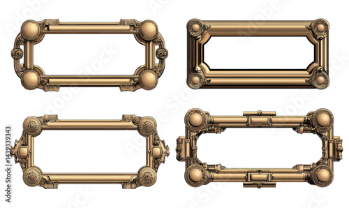 Steampunk Vintage Brass Metal Frame Set with Retro Bronze Design Elements