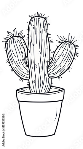 Line Art Cactus Illustration in Pot for Coloring Book and Design Projects