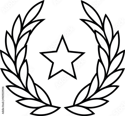 Thin-lined laurel wreath encircling a star to convey honor and excellence