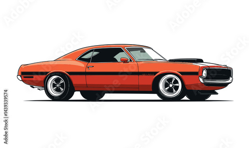 Vintage American Muscle Car Illustration with Retro Styling